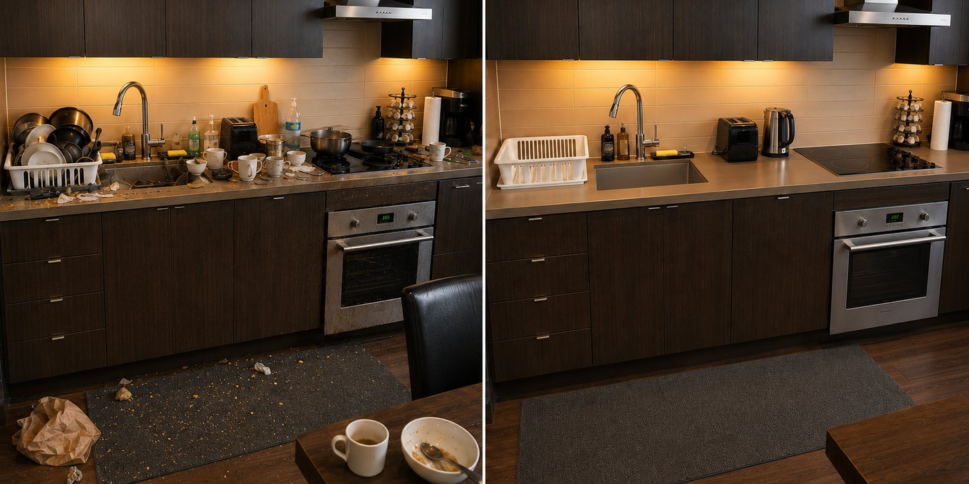 Kitchen Reset before and after cleaning