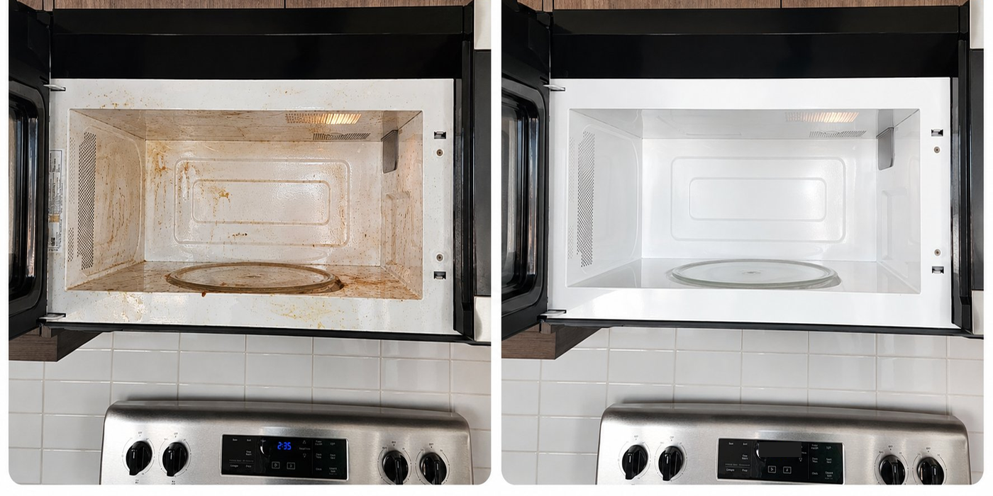 Inside Microwave before and after cleaning